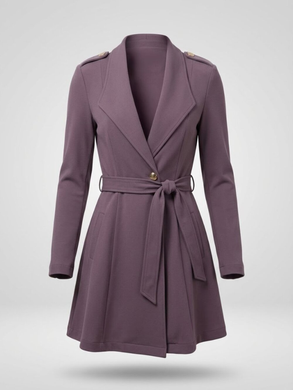 Purple Collared V-Neck Belted Blazer with 2 Pockets Mini Dress, Privy Size M
